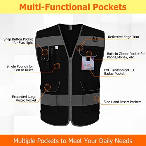 Mesh Safety Vest for Men Women, 9 Pockets High X-Large Black Mesh-bison 03 - Picture 5 of 5