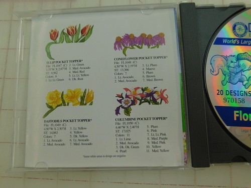 STICKMASCHINE DESIGNS CD DISK BLUMEN TASCHENAUFLEGER VON DAKOTA SAMMLERSTÜCKE - Bild 4 von 4