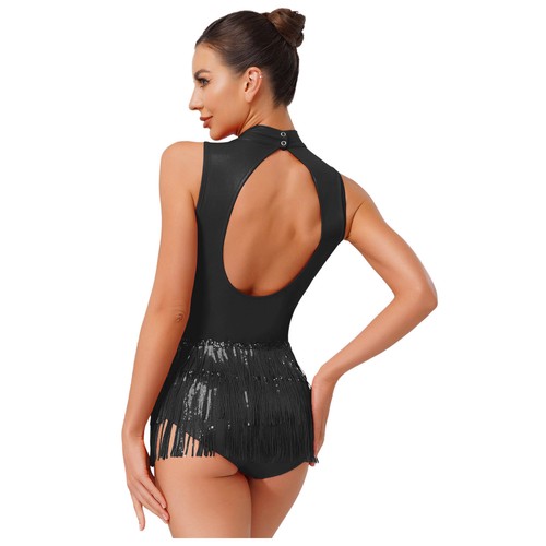 Womens Dress Cutout Bodysuit Sleeveless Dancewear Leotard Dance Sequin Latin - Picture 54 of 83