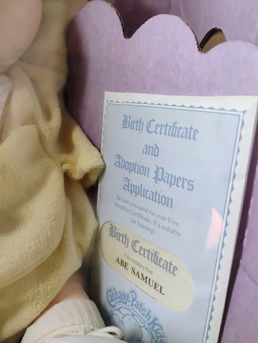 Coleco Cabbage Patch Kids Preemie 1983 mit Box Zertifikat Junge Blue Eyes Abe - Bild 5 von 11