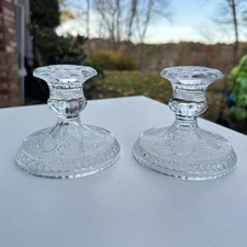 Vtg. Tiara Sandwich Indiana Clear Glass 3.5" Candle Holders