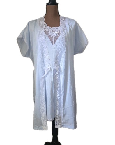 Conjunto de bata camisón midi vintage de nailon de encaje Sears Cottage M 12/14 femenino - Imagen 1 de 10