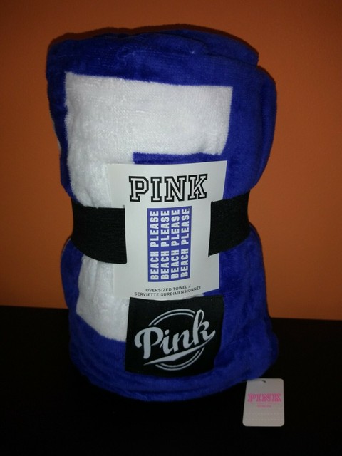 Victoria/'s Secret PINK Oversized Cotton Beach Towel Beach Please Blue//White
