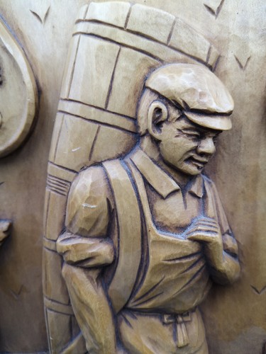 Splendido pannello in legno intagliato a mano francese vintage enologo firmato dall'artista - Foto 9 di 12