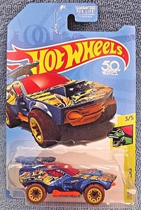 2018-Hot-Wheels-TREASURE-HUNT-Dino-Riders-3-5-STING-ROD-ll-Blue-w-Brown-Wheels