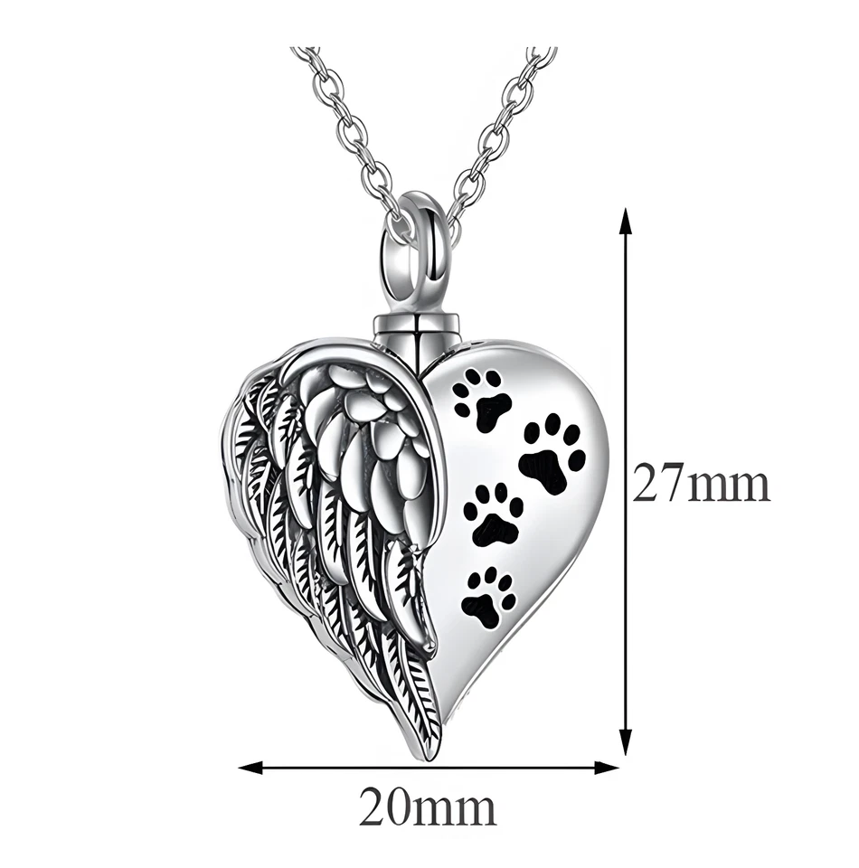 Halskette Miniurne Urne Haustier Tier Hund Katze Asche Anhänger Herz Flügel - Bild 3 von 3