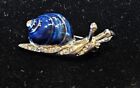 Vintage Silver Toned Brooch Snail with Rhinestones and Blue Enamel Shell 1.5"