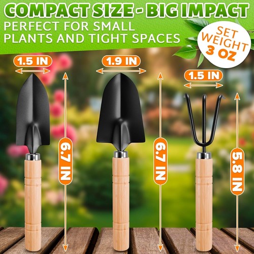 Garden Tools Set-3 Piece Trowel Rake Shovel Wood Handle Outdoor Ergonomic Kit - Picture 4 of 7