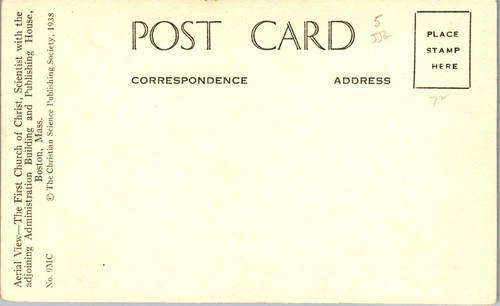 RPPC Postcard First Church Of Christ Scientist Boston MA Christian Religion 1938 - Picture 2 of 3