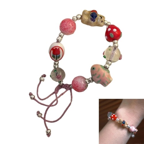 Lovely Bear Ceramic Bead Bracelet Handmade Chain Jewelry for Teen Girls Gifts - Picture 2 of 8