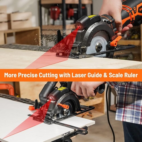 5.8A 4-1/2" Circular Saw with Laser, Metal Auxiliary Handle, 6 Blades - Picture 2 of 8