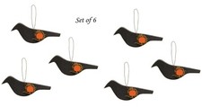 6 pcs Primitive Black CROW with PUMPKIN Wood Ornament HALLOWEEN Rustic Fall