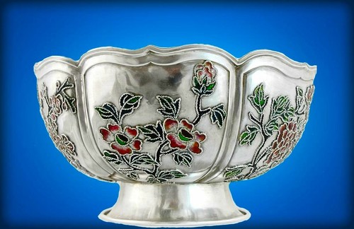Antike chinesische Export Silber und Emaille Chrysanthemenschüssel - Bild 5 von 7