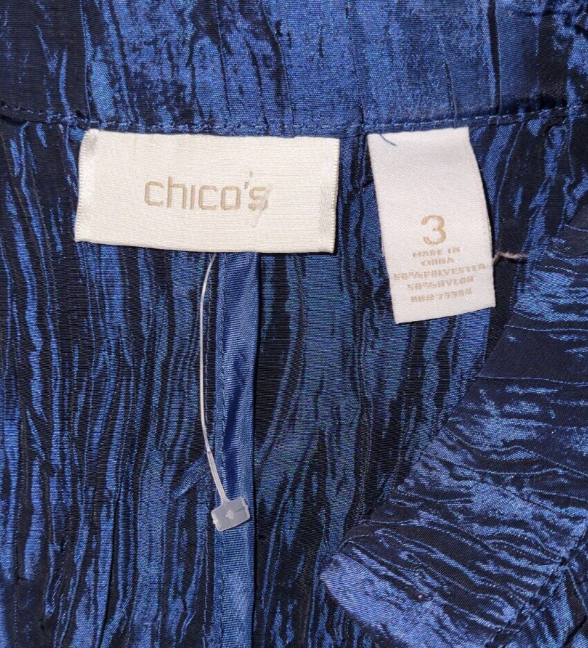 【CHICO'S】 box-silhouette pleats jacket Chicos NWOT 3 XL 16-18 Shimmer Blue Crinkle Joria Open Front