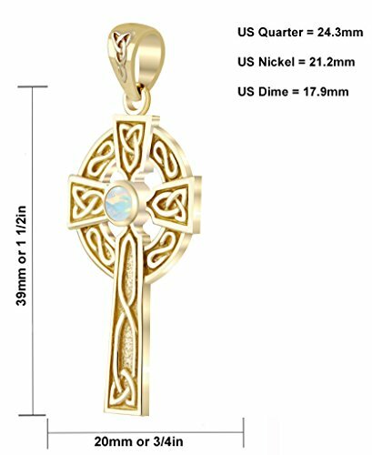 14 Karat Gelbgold Irisch Keltischer Knoten Kreuz Chatham erstellt Opal Anhänger Halskette - Bild 3 von 4