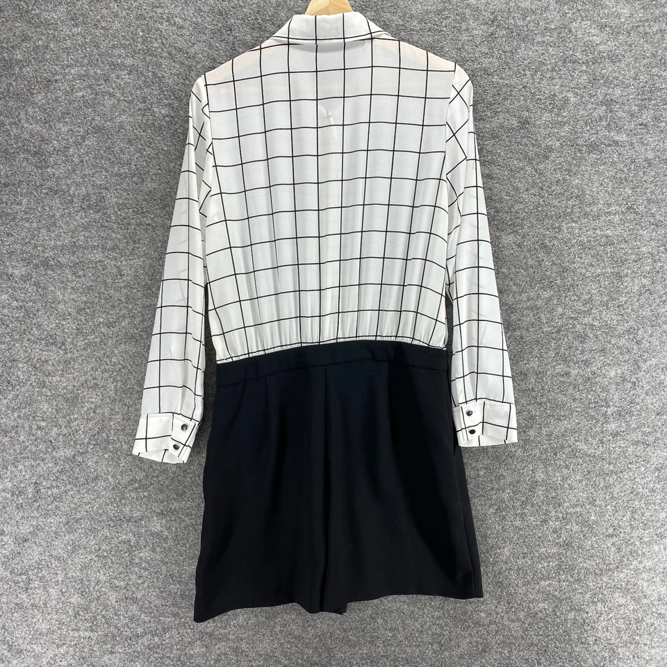 Mameluco Vince Camuto para mujer 6 blanco cuello a cuadros abotonado cintura elástica informal Foto 2 de 4
