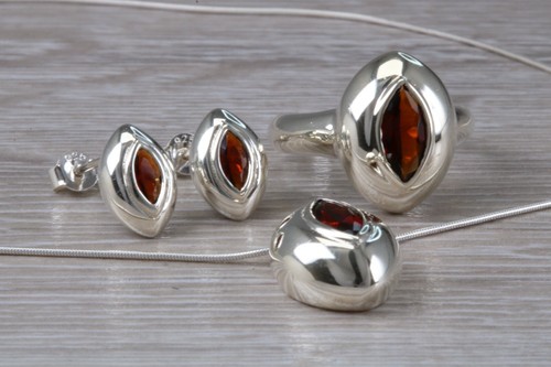 Juego completo de regalo de joyería granate corte marquesa natural en plata de ley - Imagen 5 de 8