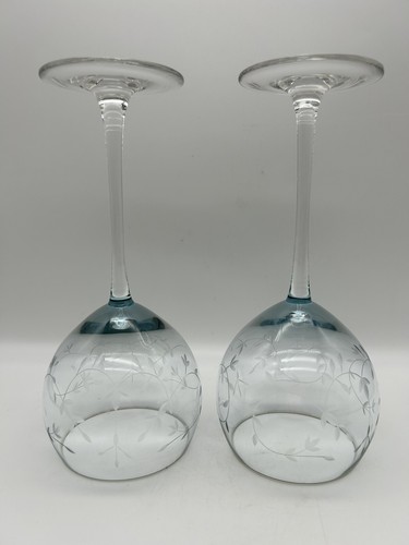 Lenox Crystal Etched Hand Blown Heather Blue Balloon Wine Glass - Picture 4 of 6
