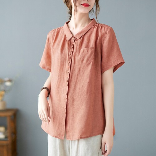 Damen Bluse Shirt Oberteil Locker Kurzarm Knopf Freizeit Locker Ethno - Bild 8 von 16