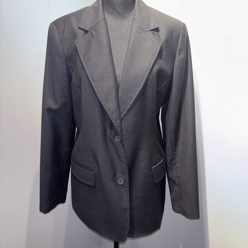 J.G. Hook Damen Gr.12 100% Wolle Schwarz Blazer Zwei Knöpfe Karrierekleidung