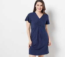 Denim Co. Beach Twist Front Knit Cover-Up Dress-Navy-Medium-New