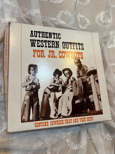 Vtg Authentic Western Outfits For JR. Cowboys Cowhide Chap Vest Fringed Studs Bo