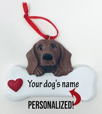 Personalized Brown Dachshund Dog Name Christmas Ornament Figure Heart Valentines