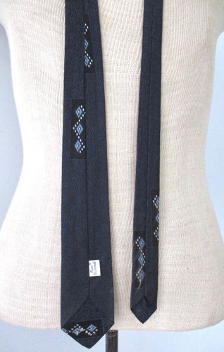 Vtg 50s 60s Beau Brummell Blue Cascading Embroidered Diamonds Skinny Jazz Tie - Picture 4 of 5