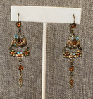 Long Dangle Floral Brown Blue Michael Negrin Crystal Flower Earrings 2.5"