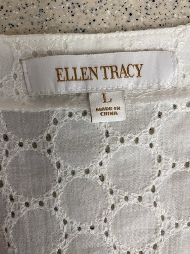 Camicetta donna Ellen Tracy bianca occhiello manica 3/4 scollo intagliato perline taglia L - Foto 2 di 8