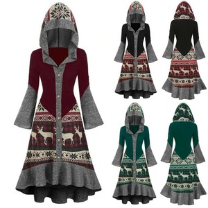 Christmas elk hooded high low flounce hem knitted dress Clearance