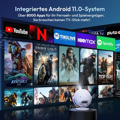 360° 4K Projektor Smart Android Beamer WiFi Bluetooth Elektrischer Fokus HDMI - Bild 8 von 17