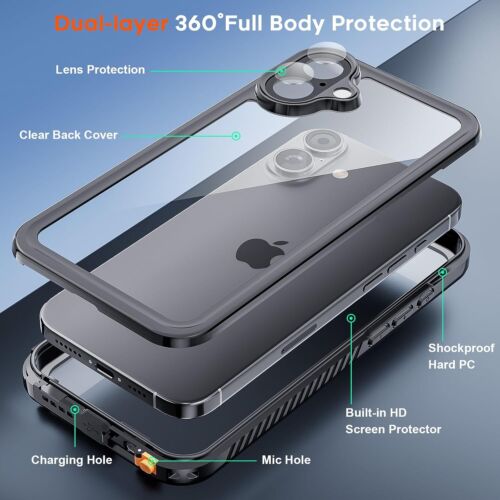 For iPhone 16 Plus Waterproof Case Shockproof Heavy Duty Rugged Protective Cover - Picture 5 of 13