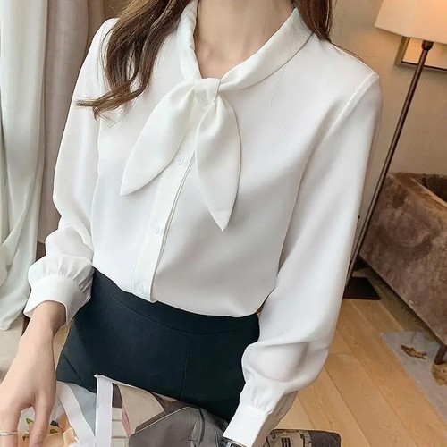 Bow Collar Chiffon Shirts Office Lady Pullovers Blouses Commuter Women's - Picture 8 of 8
