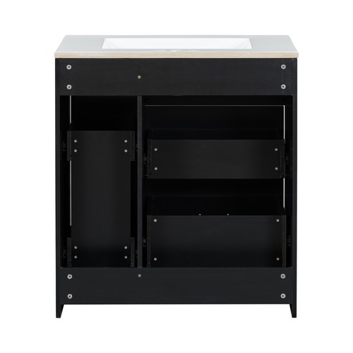 30"Bathroom Vanity With Sink Ceramic Freestanding Black Cabinet No Faucet Mirror - Picture 4 of 14
