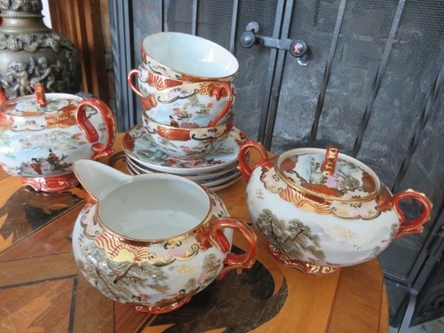 Antique Japanese Porcelain Meiji Kutani 九谷 Hand Painted Bijin Geisha Tea Set 4 - Picture 7 of 24