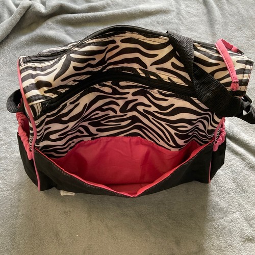 BabyBoom Diaper Bag Zebra Design Pink Accents Multiple Pockets Strap Diaper Pad - Picture 13 of 15