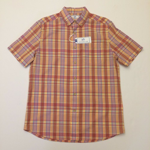 Southern Tide Leeward Madras Plaid Sport Shirt Papaya Punch Orange Men S - Picture 2 of 8