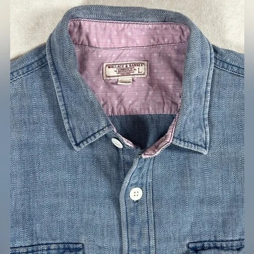 Wallace & Barnes Large Heavy Knit Chambray Shacket Casual Button Down Shirt Soft - Picture 6 of 11