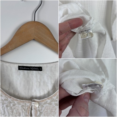 Gudrun Sjoden Floral Embroidered Tunic Shirt Dress Linen Cotton White Size L - Bild 9 von 9