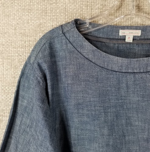 Gap Chambray Cotton Tunic Dress Denim Look back Tie Women's 8Tall Blue Nice! - Picture 2 of 13