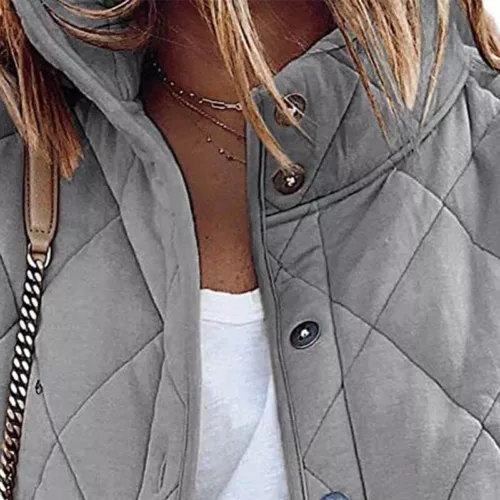 Giubbotto donna piumino con bottoni donna invernale tasche manica lunga trapuntato largo*/ - Foto 7 di 34
