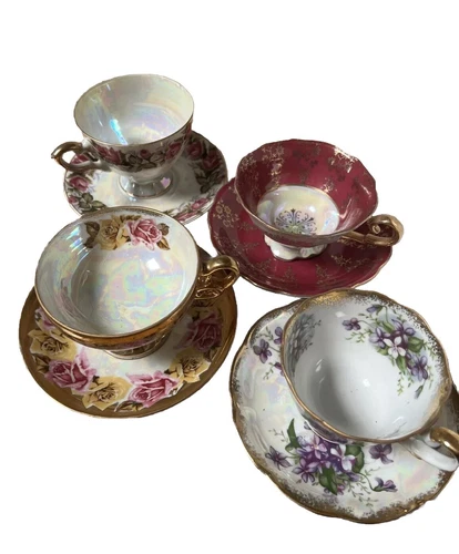 VINTAGE Royal Sealy China Japan Lot of 4 Cups & Saucers.
