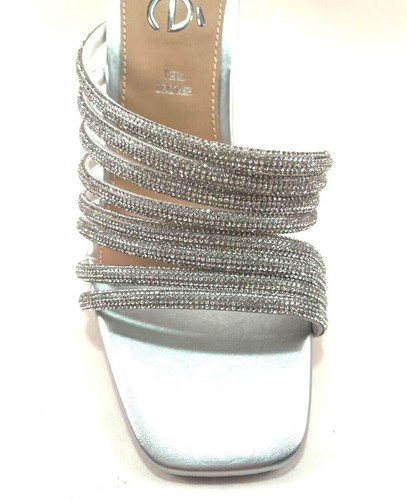 Exe Elina-605 silberne High Heel Slipper offene Zehenpartie verzierte Maultiersandale - Bild 6 von 8