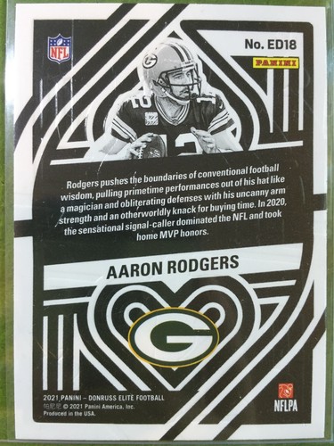 AARON RODGERS SILVER PRIZM CARD JERSEY #12 GB PACKERS SP 2021 Donruss ELITE DECK - Picture 4 of 12