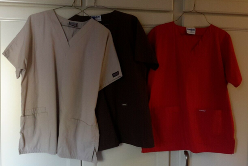 Lot of 3 Landau & Cherokee Solid Medical Scrub Top Unisex /Dark Brown, Tan & Red - Picture 2 of 8