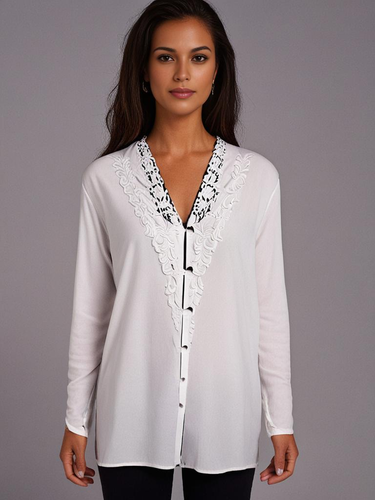 Christie & Jill Blouse Top Women Size 10 Embroidered Scalloped White Button Up - Picture 2 of 10