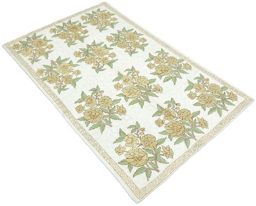 Chainstitch Kettenstich Teppich 120x180 Handgewebt Beige Blumen Handarbeit d - Picture 3 of 8