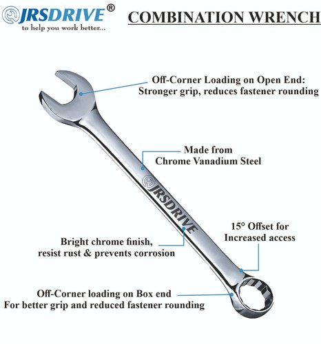JRSDRIVE Combination wrench Set 14Pcs Metric Full Polished Chrome Plated E-2004 - Picture 3 of 5