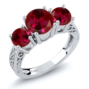 2-75-Ct-Round-Red-VS-Created-Ruby-925-Sterling-Silver-3-Stone-Ring